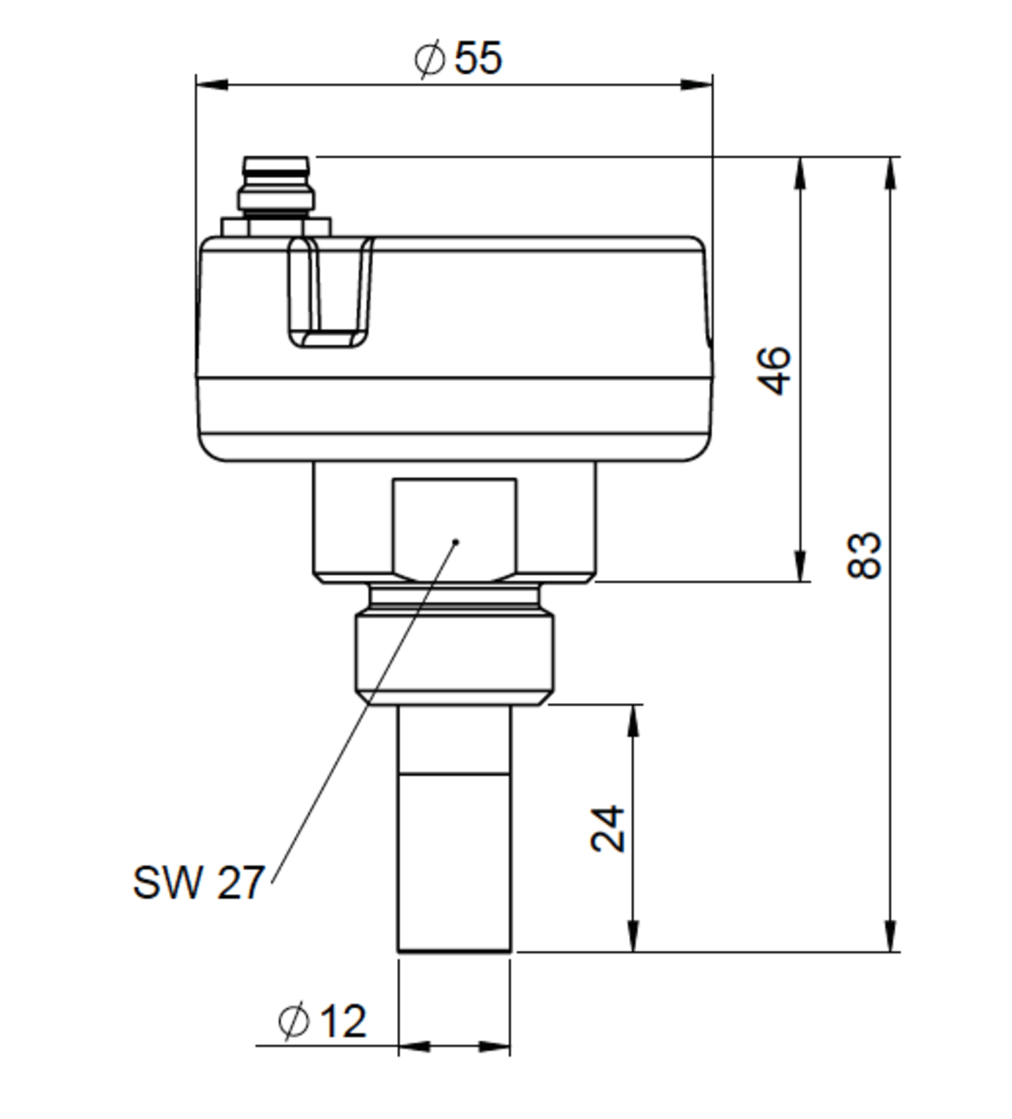 Dimensions of dew point sensor FA 505 from CS INSTRUMENTS