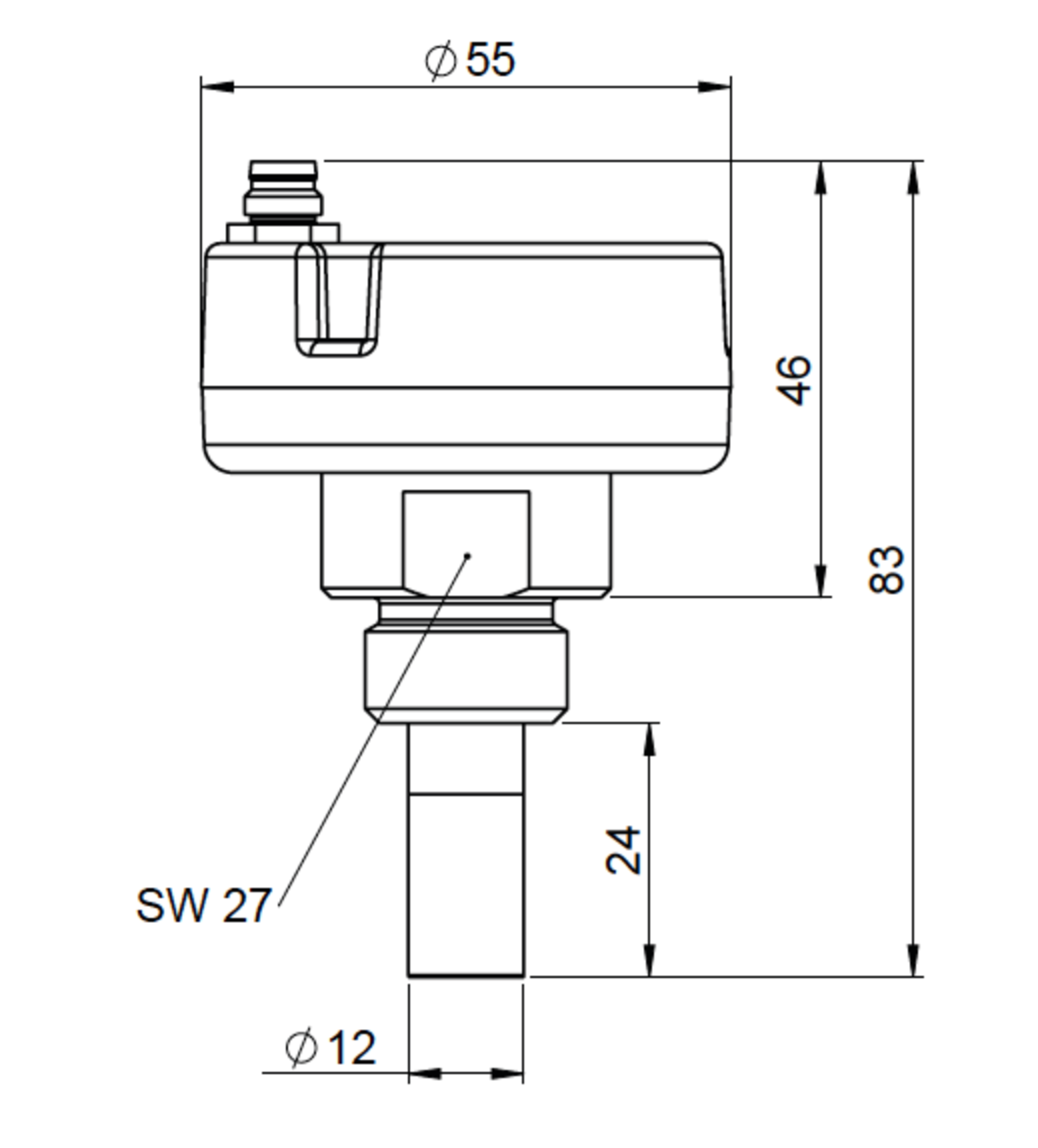 Maße des Taupunktsensors FA 505 von CS INSTRUMENTS