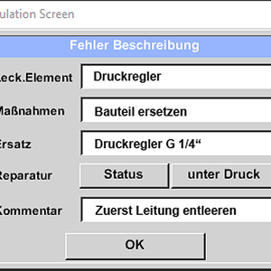 User Interface: Leckageübersicht bzw. Fehlerbeschreibung 