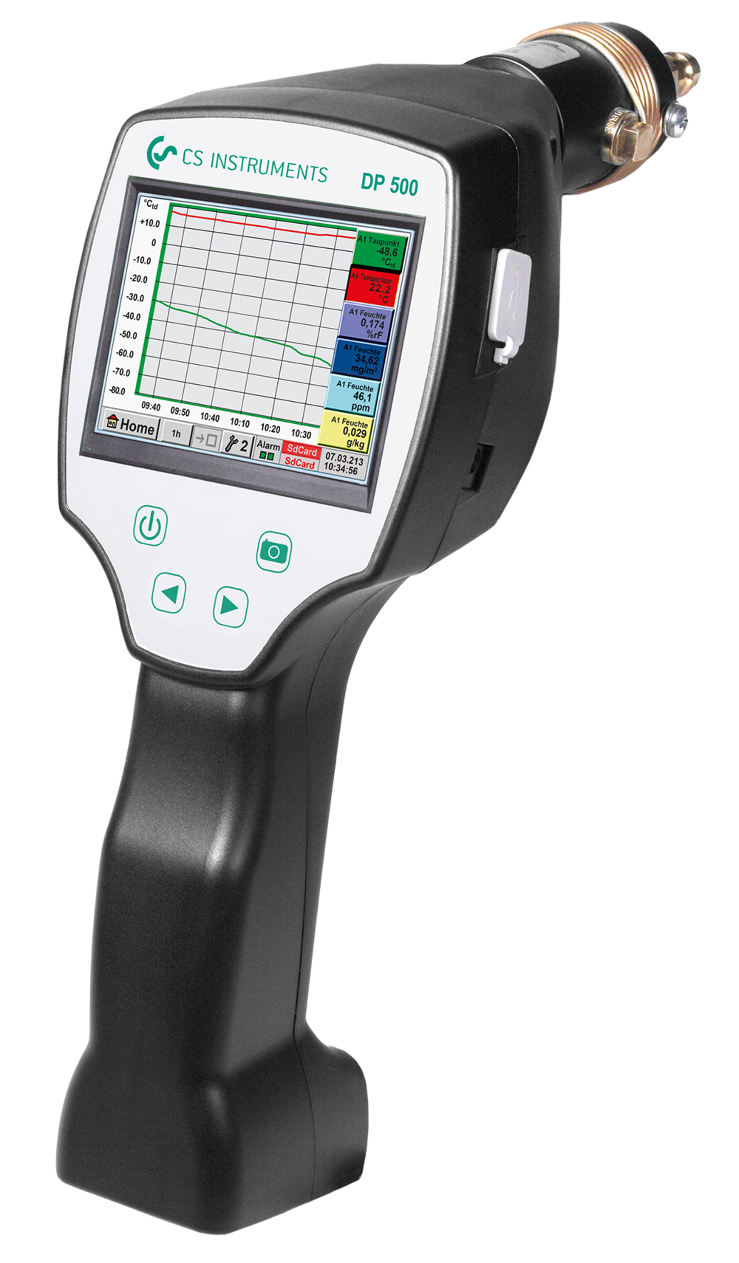 Portable dew point meter DP 500 with integrated data logger